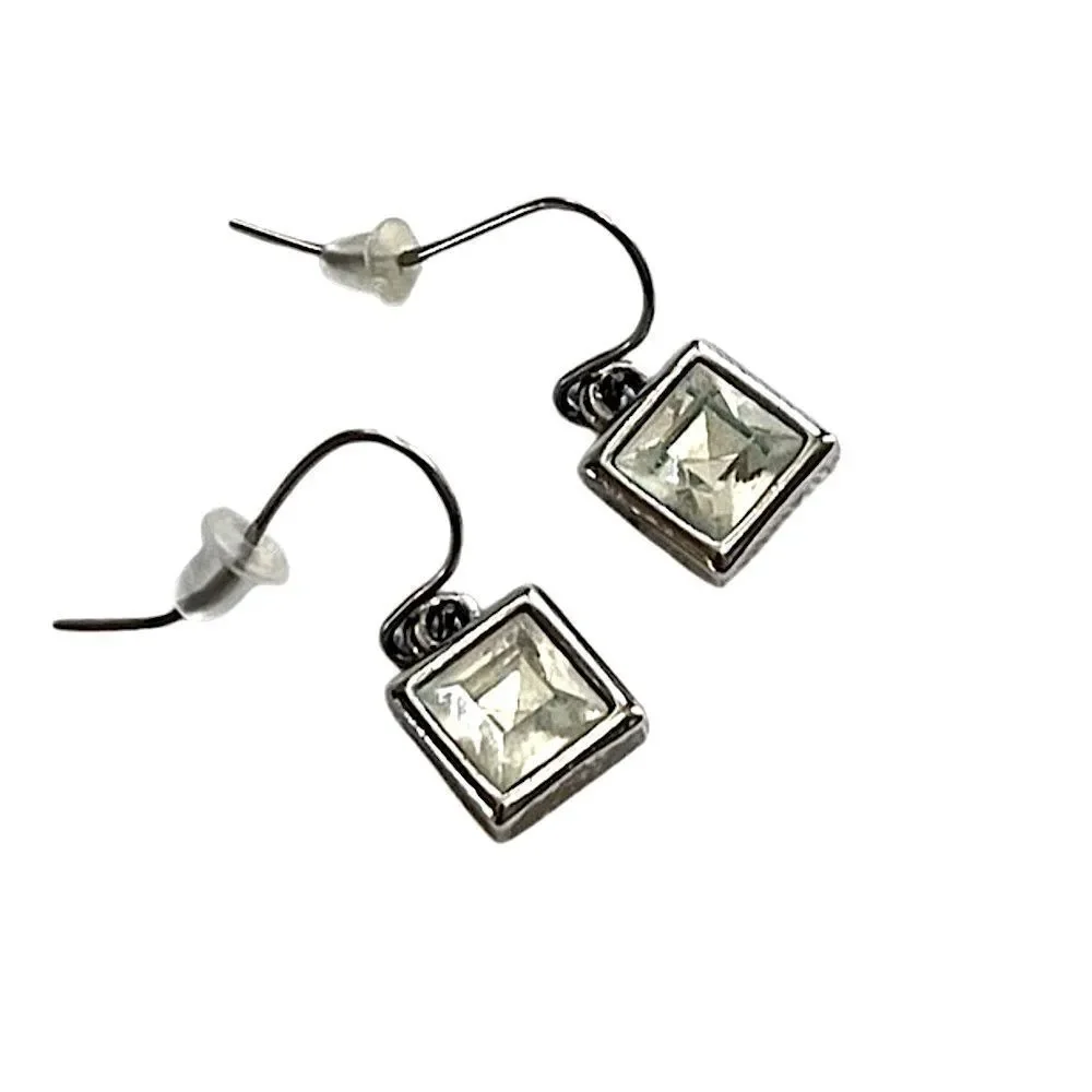2-Piece Square Crystal Earring Bundle – Dangle & Stud Silver Tone